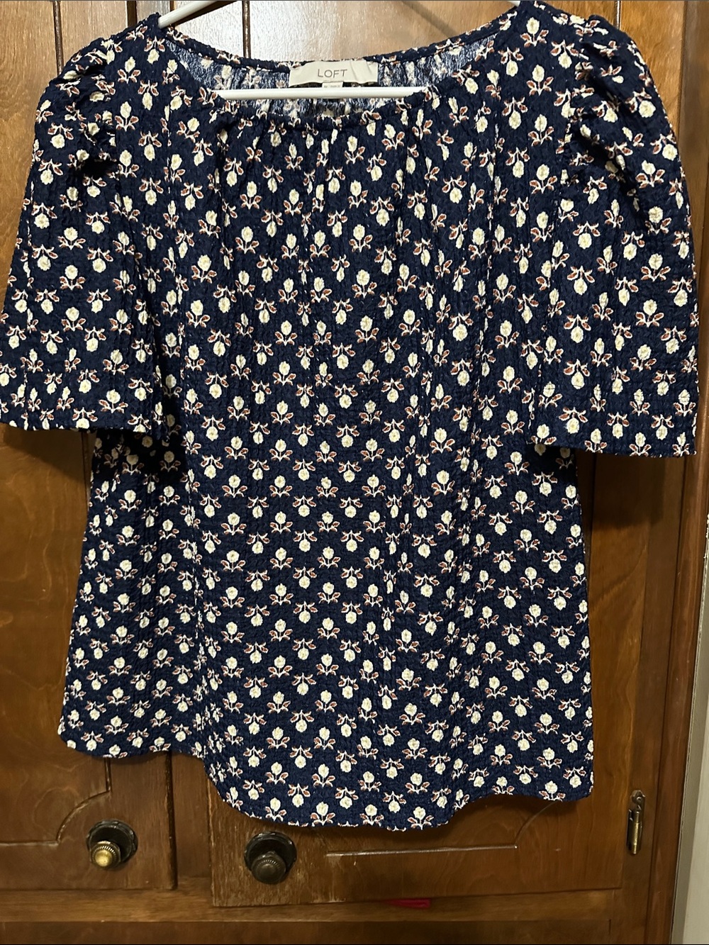 LOFT Navy Garden Floral flutter-Sleeve Blouse